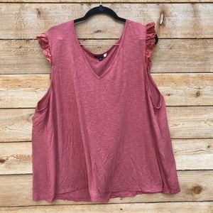 Pink top with lace cap sleeves